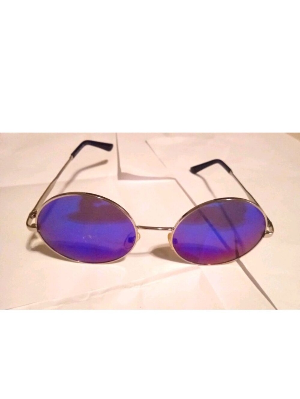 Unisex Round Sunglasses Silver Metal Frame Purple Tinted Plastic Lens UV 7542RV